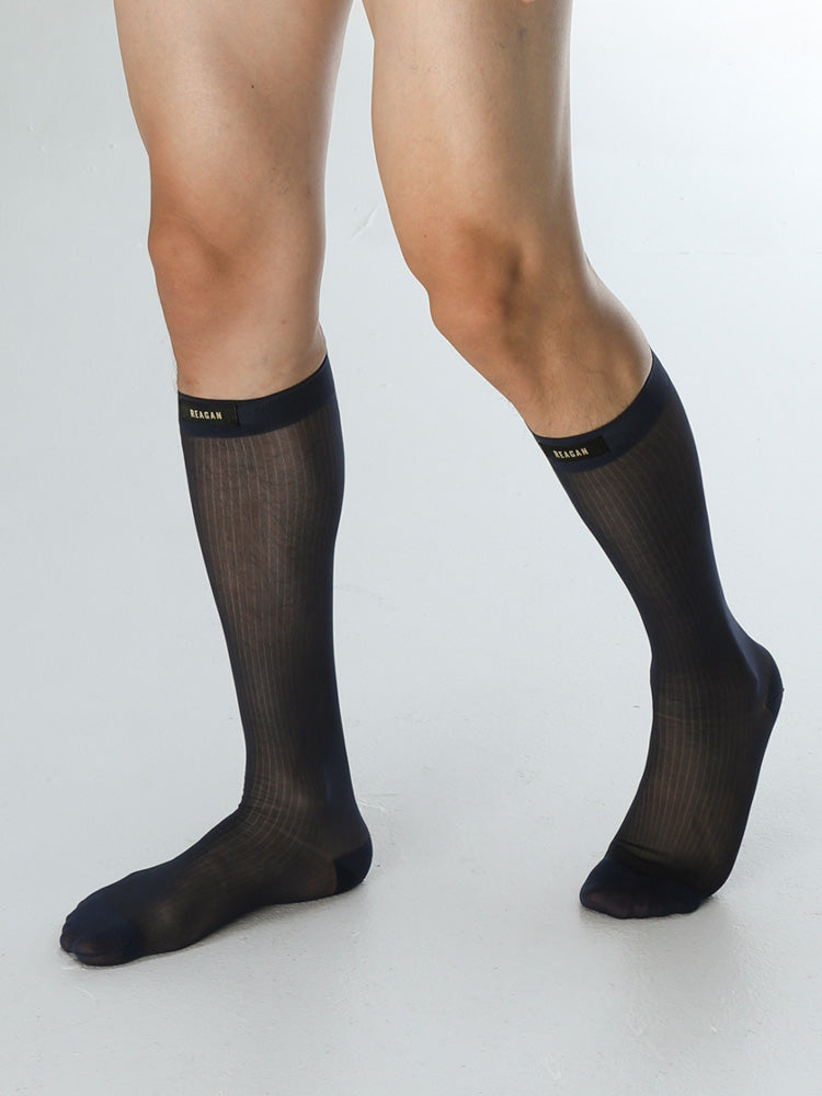 Chaussettes habillées formelles hautes rayées noires pour hommes B313