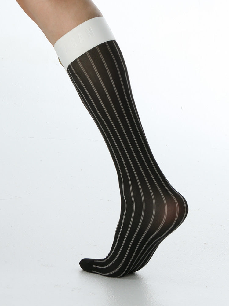 GT341 Chaussettes habillées pour homme mi-mollet à double rayure avec revers extensible