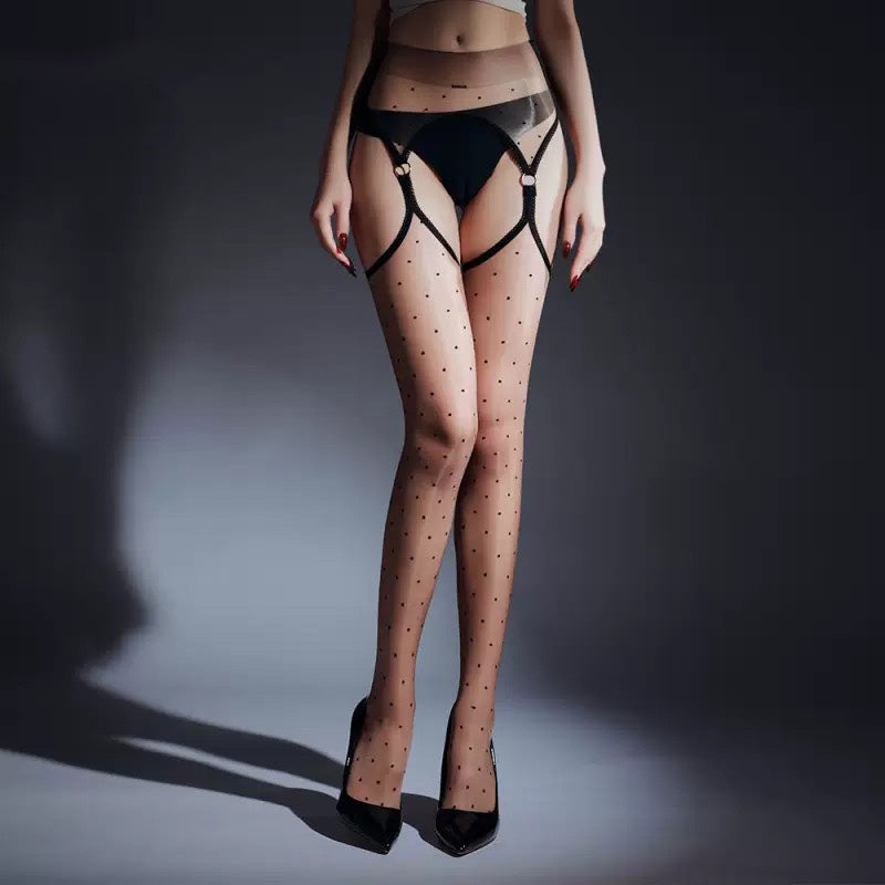YW0643 Pure Desire Aurora Pantyhose - Distressed Fishnet Suspender Footed Tights