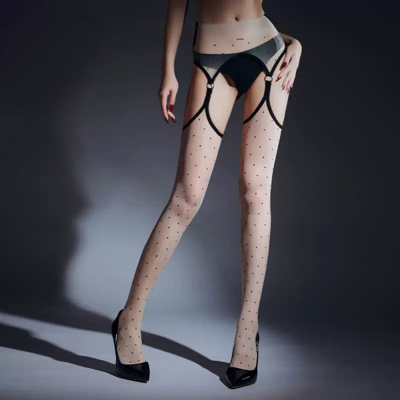 YW0643 Pure Desire Aurora Pantyhose - Distressed Fishnet Suspender Footed Tights