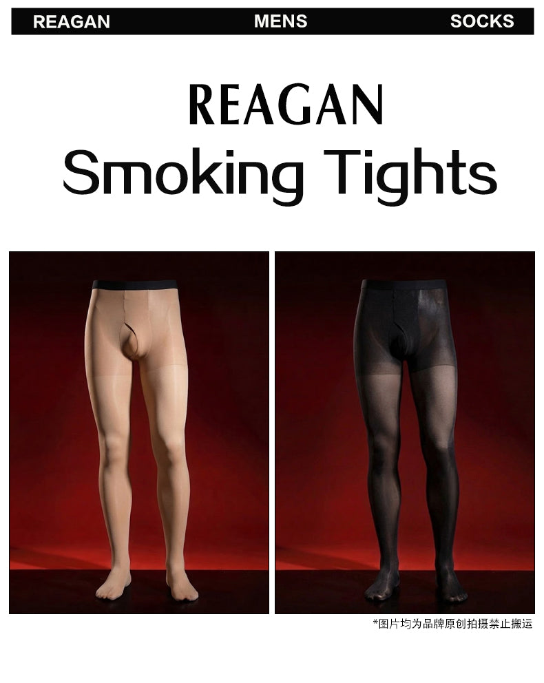 YM743 Men's 10D Sheer Pantyhose Black Belt Open Fly Formal Base Silky Stockings