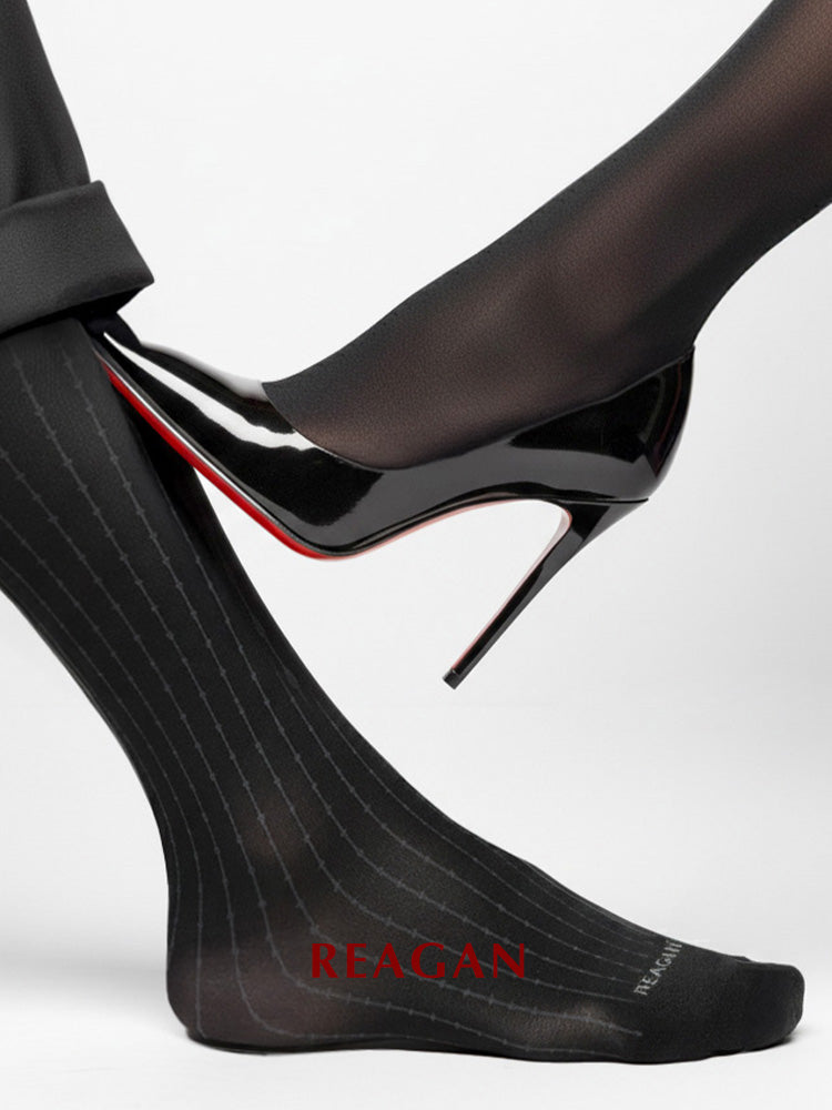 GT323 Chaussettes habillées mi-mollet homme à rayures épineuses | Chaussettes de ville avec revers extensible