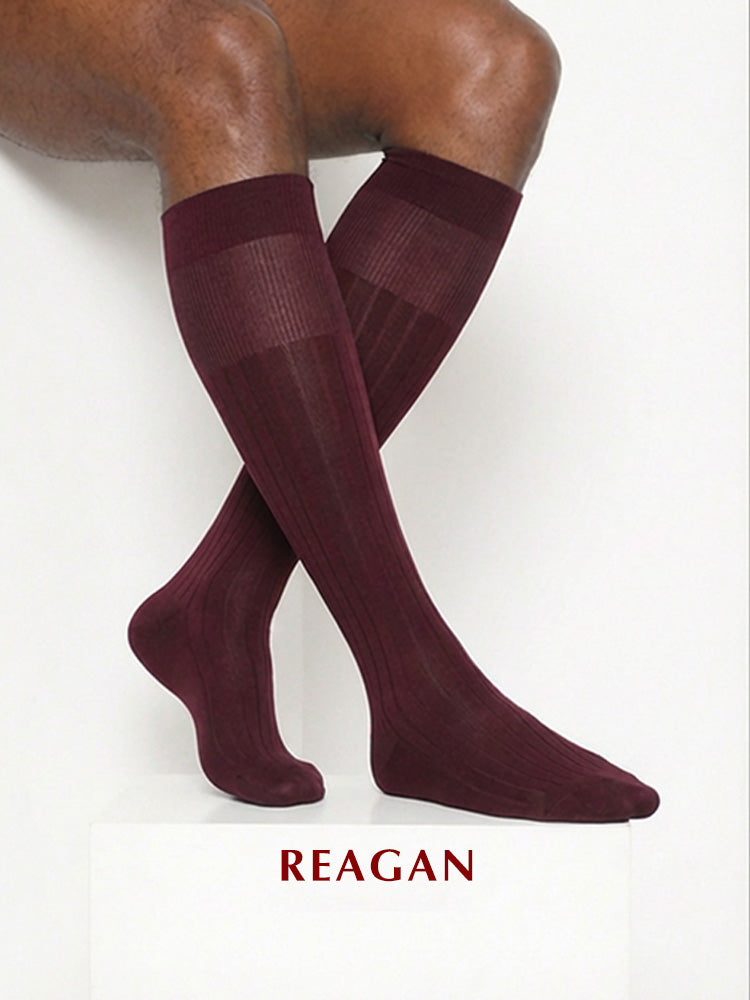 G219 Chaussettes d'affaires mercerisées en coton pour hommes, chaussettes formelles rayées à mi-mollet