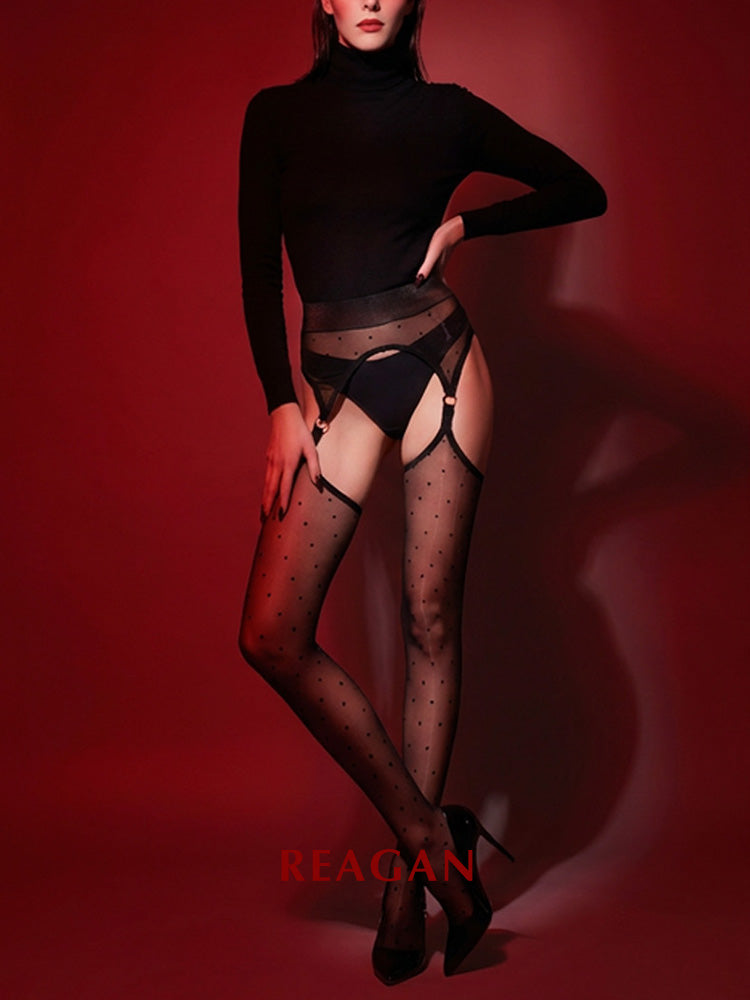 YW0643 Pure Desire Aurora Pantyhose - Distressed Fishnet Suspender Footed Tights