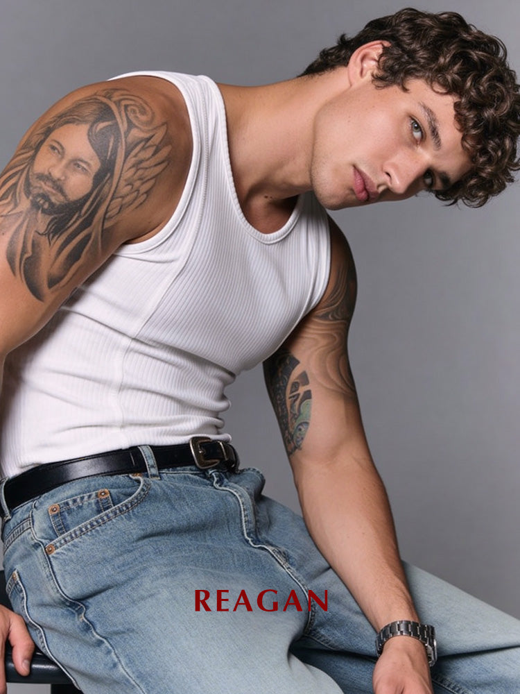 RTW102 Men's 310g Heavyweight Bamboo Fiber Sleeveless Tank Top, Fitness & Casual Layering Undershirt