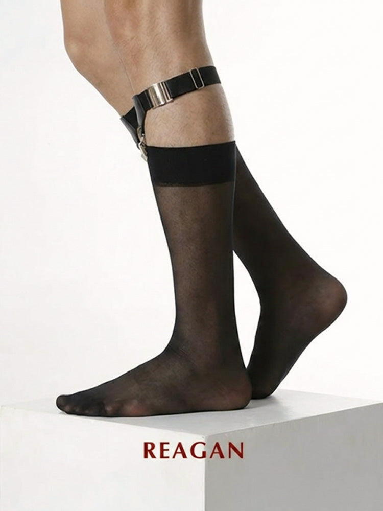 B307 Men's Matte Retro Solid Short Dress Stockings - Mid-Calf Length
