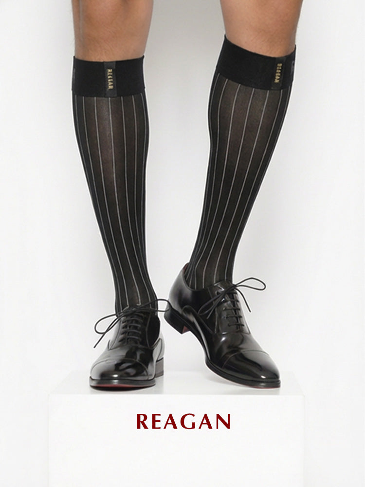 GT321 Chaussettes habillées mi-mollet à rayures simples pour hommes | Chaussettes habillées pour affaires avec revers extensible