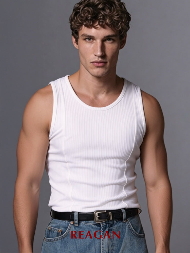 RTW102 Men's 310g Heavyweight Bamboo Fiber Sleeveless Tank Top, Fitness & Casual Layering Undershirt