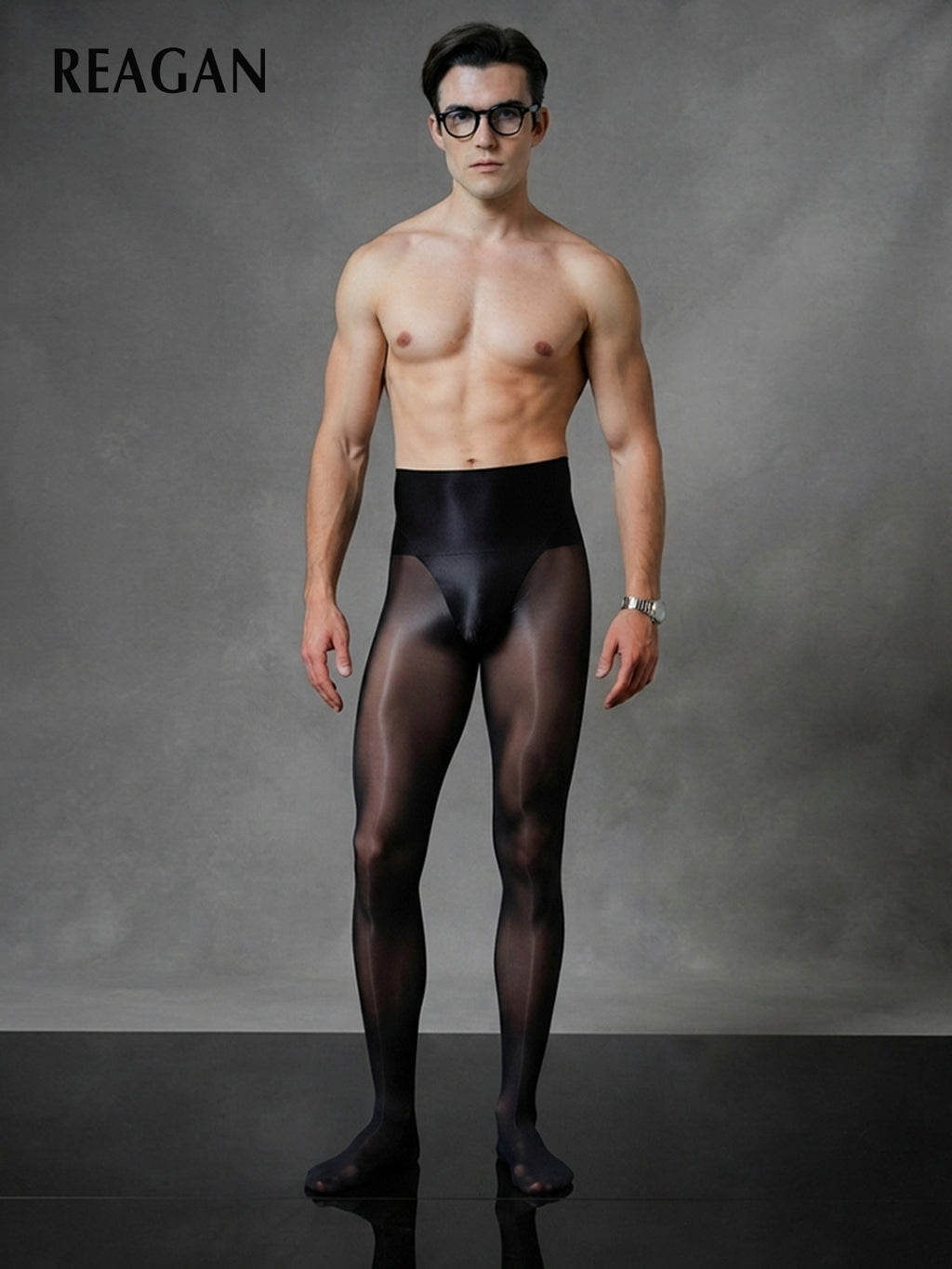 YM716 Men's 5Den Black Glossy Solid Tights - Pantyhose for Gentlemen