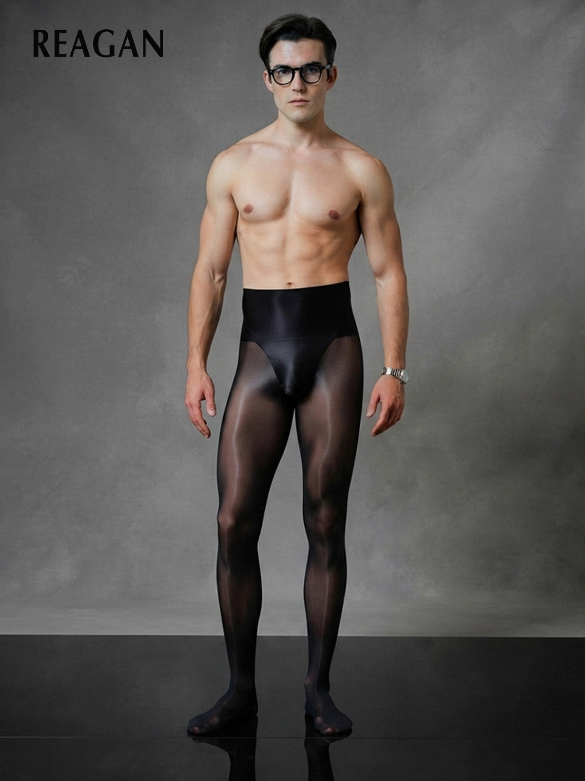 YM716 Men's 5Den Black Glossy Solid Tights - Pantyhose for Gentlemen