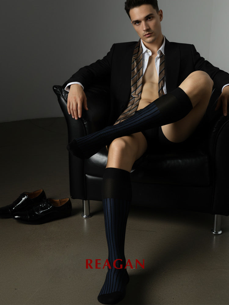 G215 Chaussettes habillées mi-mollet en coton mercerisé rayé pour hommes