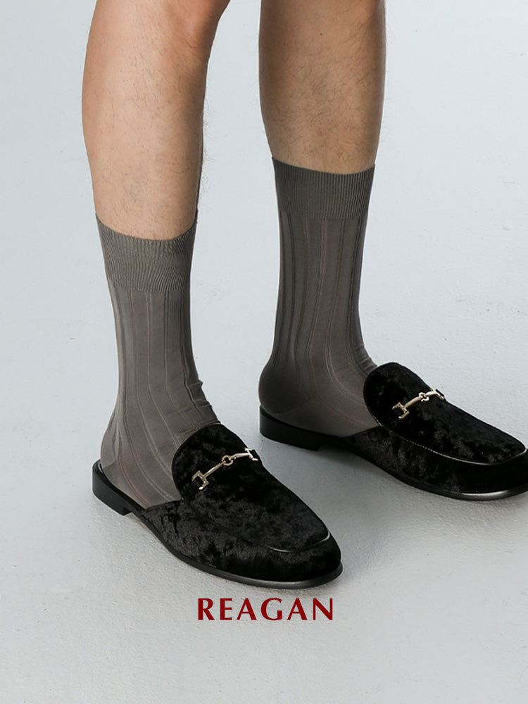 G222 Chaussettes habillées pour homme en coton mercerisé, chaussettes mi-mollet formelles rayées