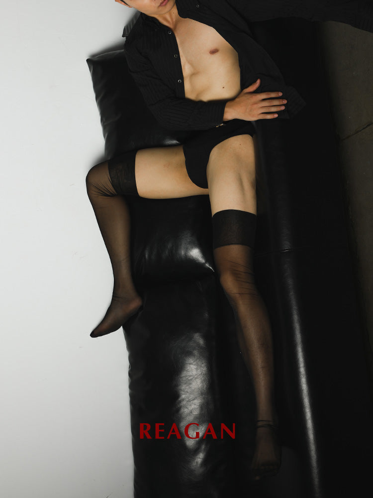 L411 レトロな伸縮性のない太もも丈ストッキング - セクシーなシアーソックス