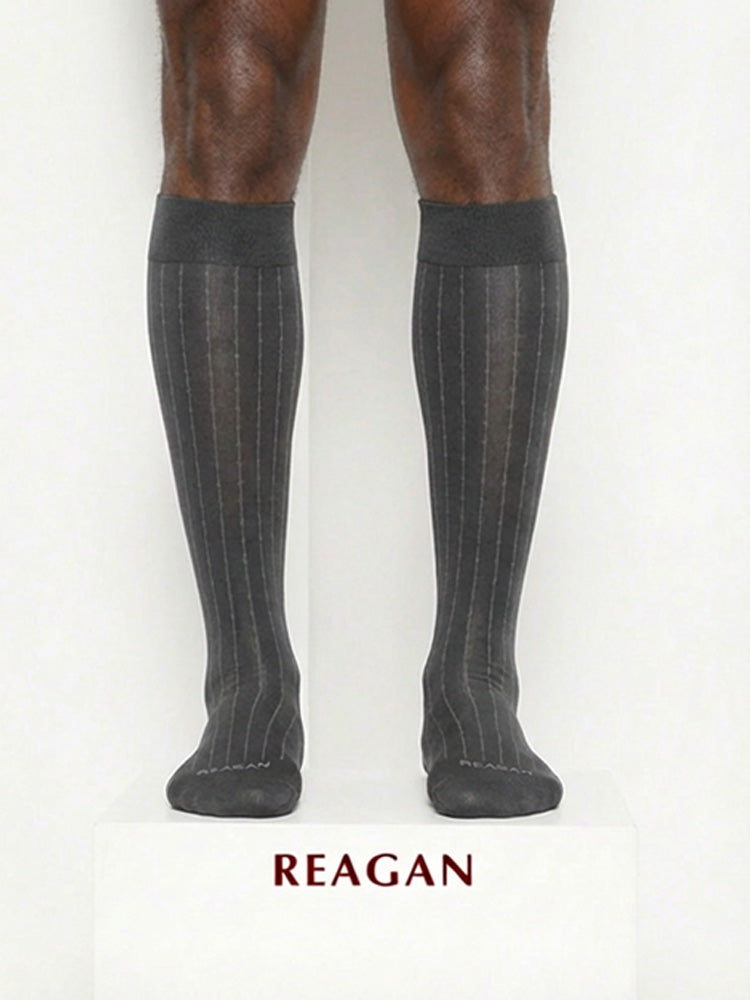 GT323 メンズ トーンストライプ ミッドカーフ ドレスソックス | ストレッチカフ付きフォーマルビジネスソックス