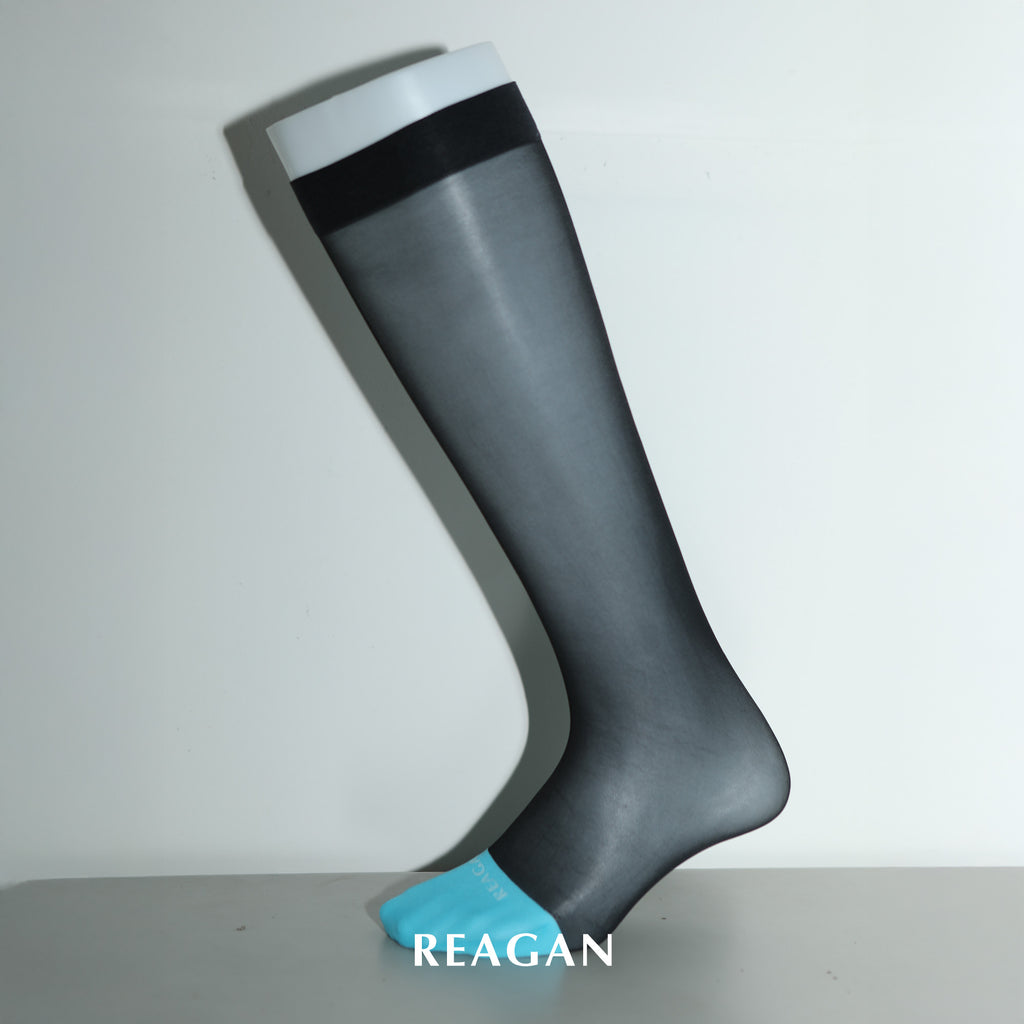 B303 Men's Formal Dress Socks - Business Solid Mid-Calf Socks with Blue Toe