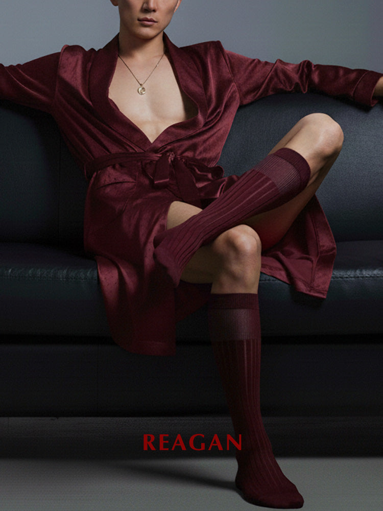 G219 Chaussettes d'affaires mercerisées en coton pour hommes, chaussettes formelles rayées à mi-mollet