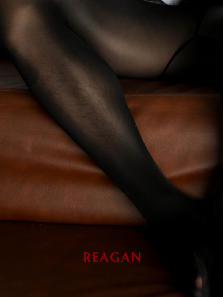 Collant homme YM707 8 deniers noir brillant uni - Entrejambe en 3D