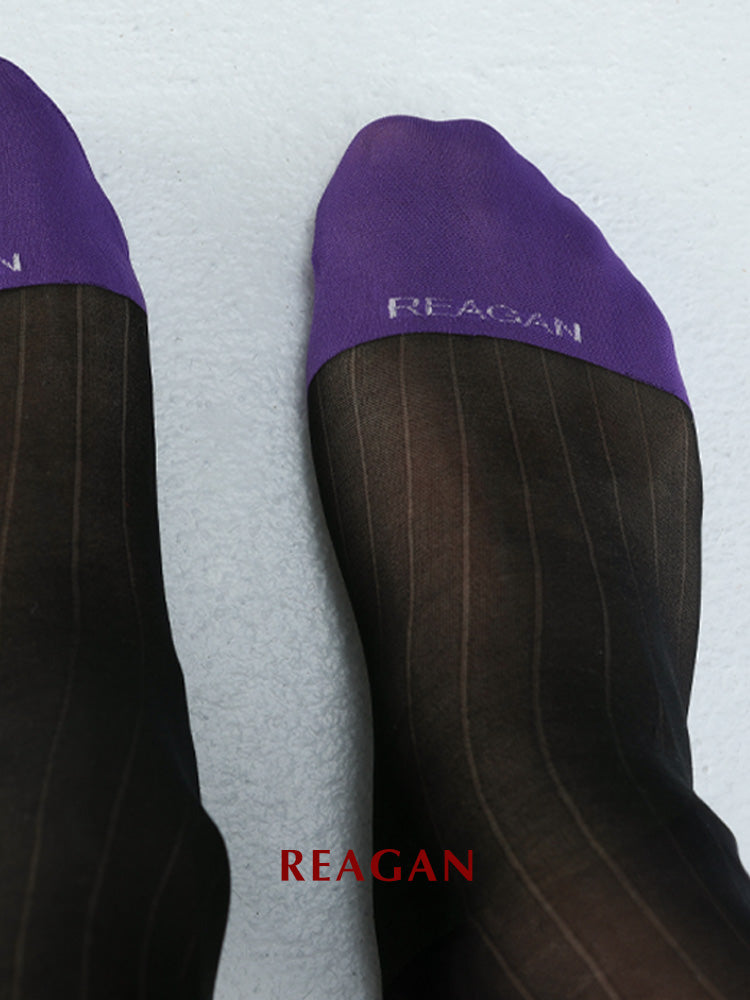 B311BZ Chaussettes habillées pour homme à bout violet, mi-mollet rayées larges