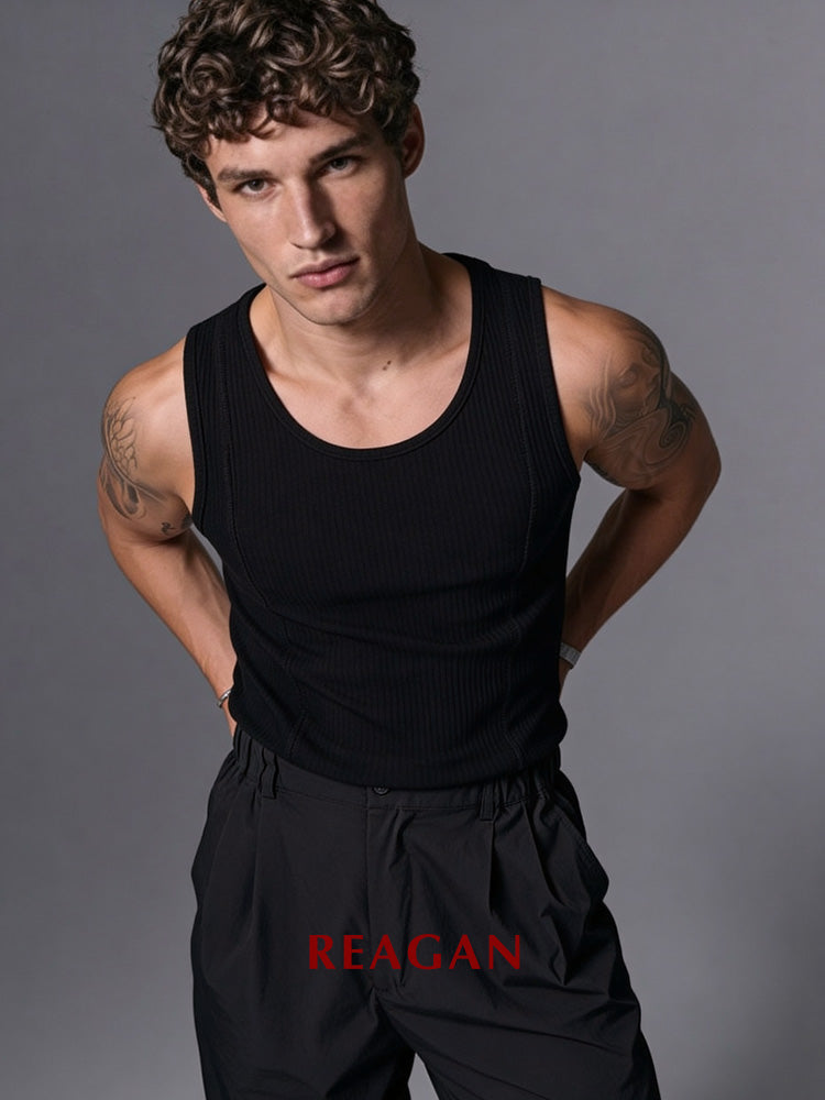 RTW102 Men's 310g Heavyweight Bamboo Fiber Sleeveless Tank Top, Fitness & Casual Layering Undershirt