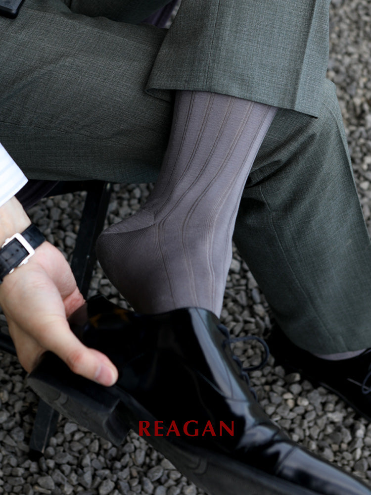 G222 Chaussettes habillées pour homme en coton mercerisé, chaussettes mi-mollet formelles rayées