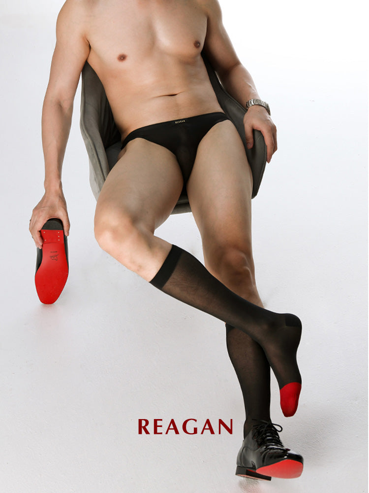 B302 Chaussettes habillées transparentes pour hommes, chaussettes de mariage rouges à bout uni pour le marié