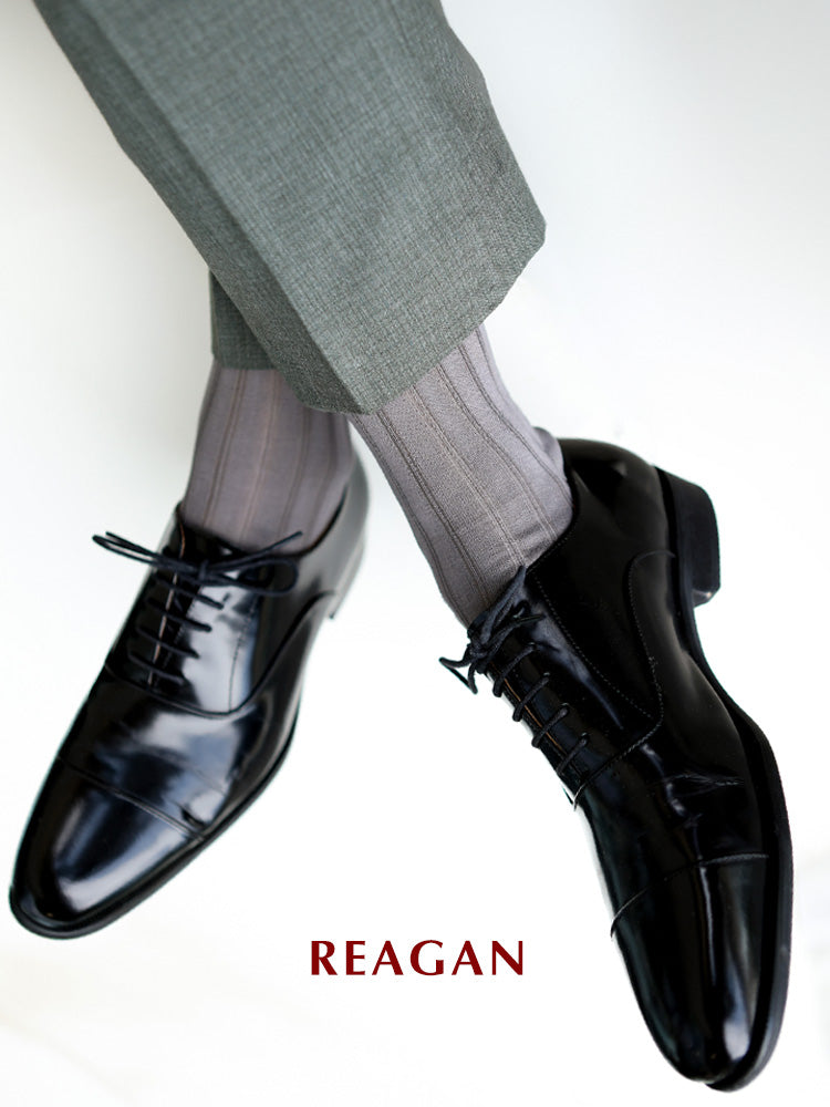 G222 Chaussettes habillées pour homme en coton mercerisé, chaussettes mi-mollet formelles rayées