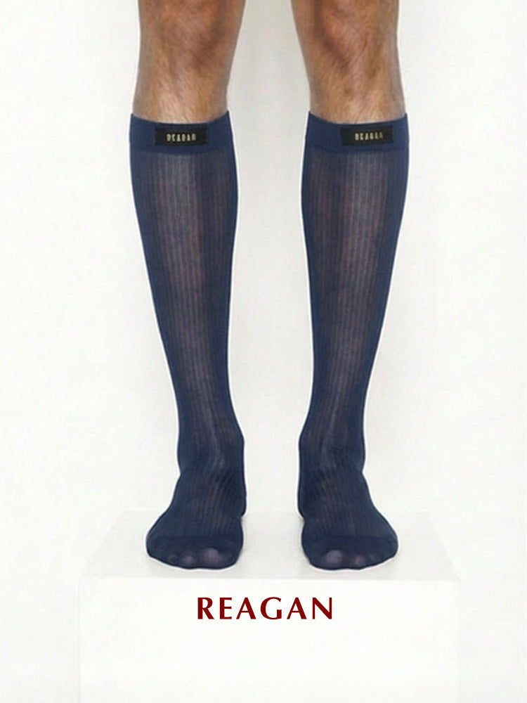 Chaussettes habillées formelles hautes rayées noires pour hommes B313