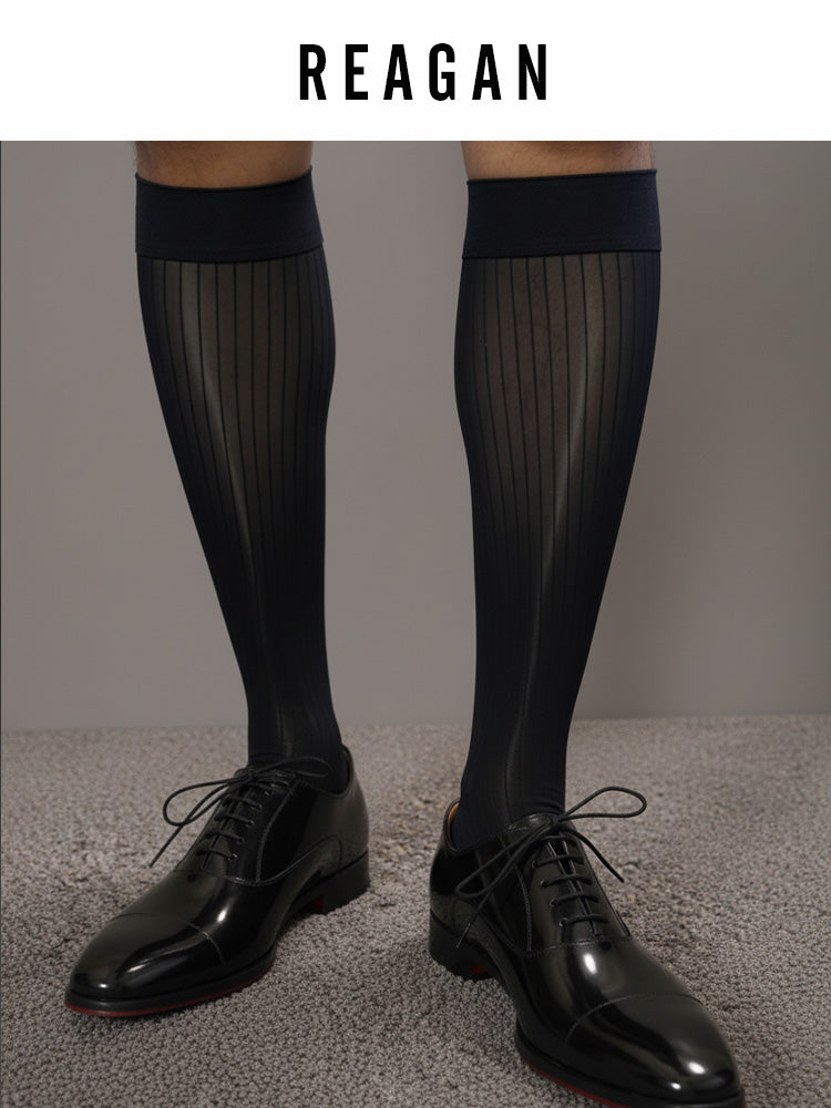M316 Chaussettes rayées ultra-fines 10 deniers pour homme, finition miroir (matière très élastique, sans logo)