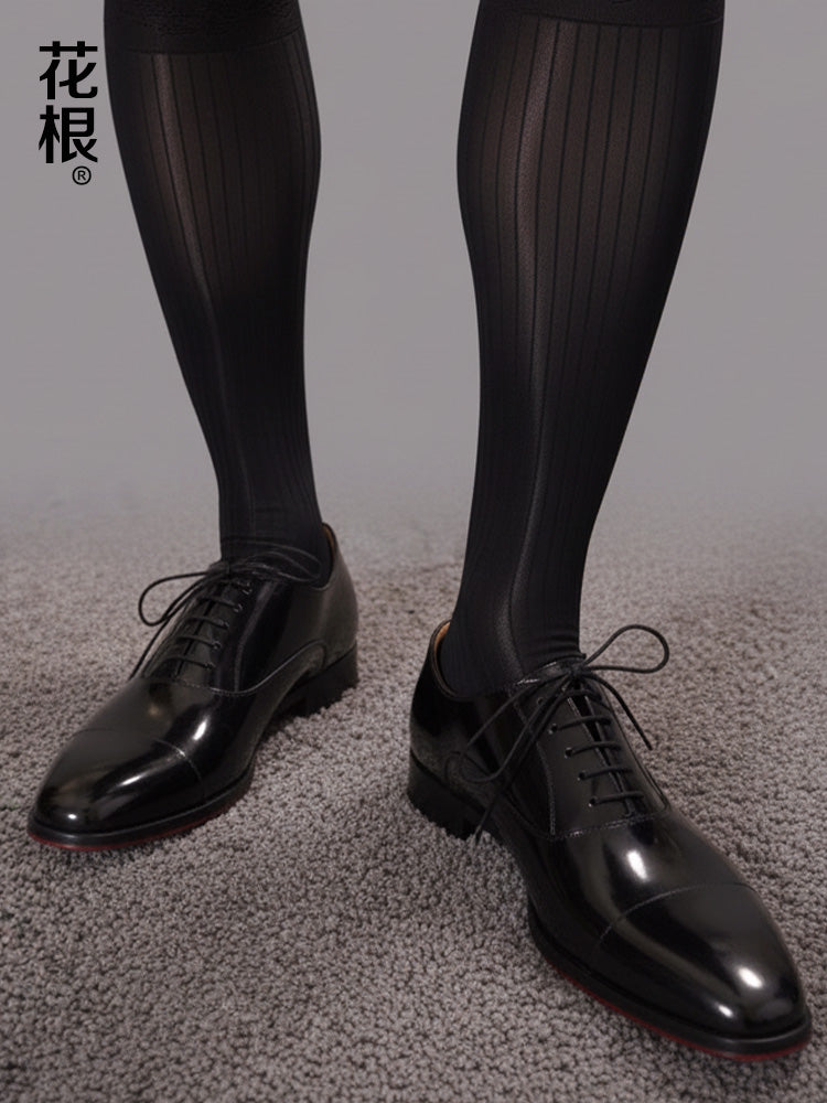 M316 Chaussettes rayées ultra-fines 10 deniers pour homme, finition miroir (matière très élastique, sans logo)