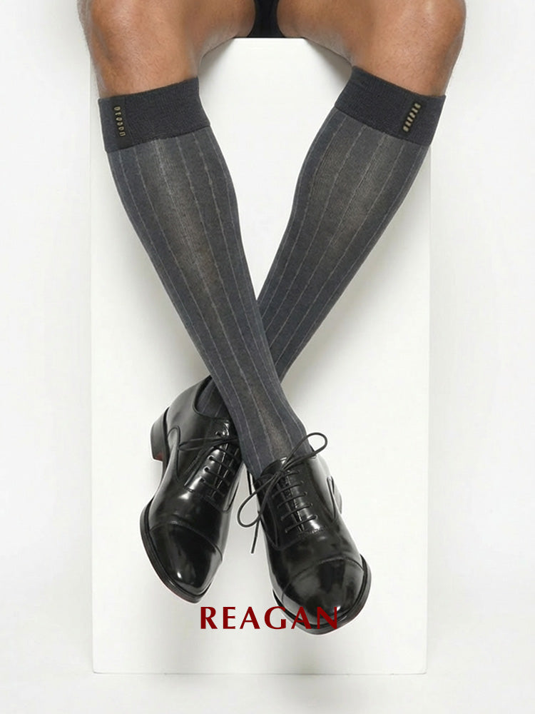 GT323 Chaussettes habillées mi-mollet homme à rayures épineuses | Chaussettes de ville avec revers extensible