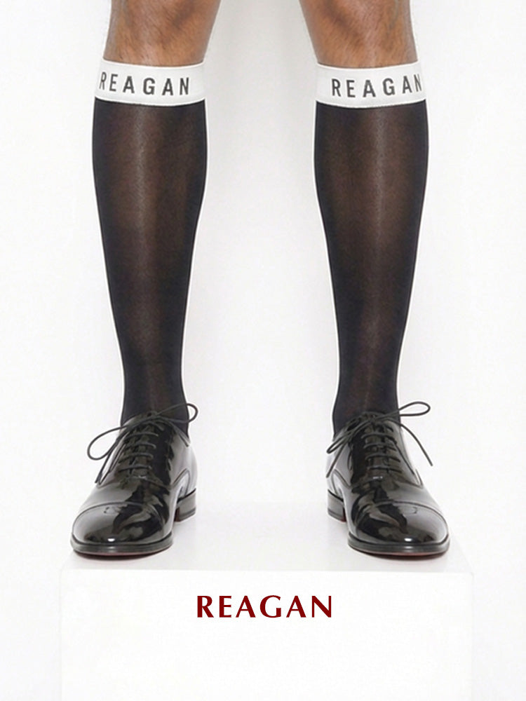 MT301BW Chaussettes habillées mi-mollet pour hommes | Finition miroir avec revers extensible et logo en silicone