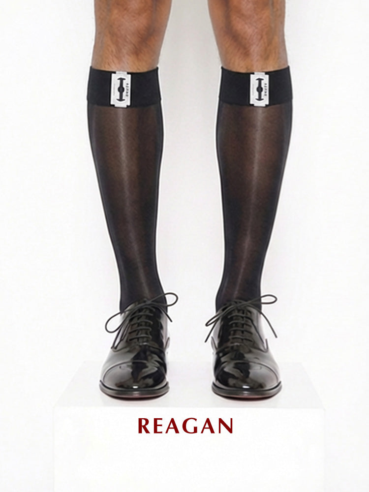 MT301DP Chaussettes mi-mollet homme 10 deniers fines série Blade | Finition miroir avec revers extensible