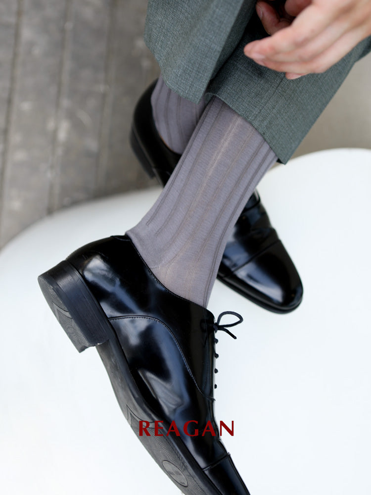 G222 Chaussettes habillées pour homme en coton mercerisé, chaussettes mi-mollet formelles rayées