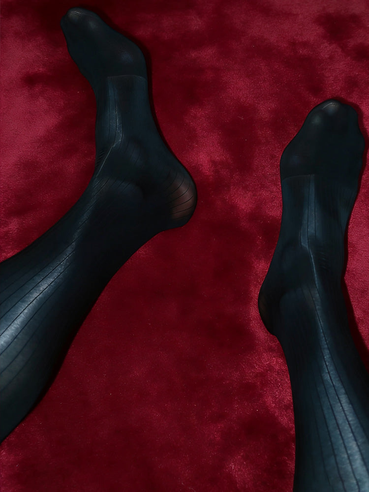 M316 Chaussettes rayées ultra-fines 10 deniers pour homme, finition miroir (matière très élastique, sans logo)