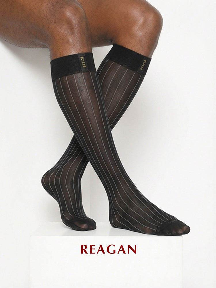 GT321 Chaussettes habillées mi-mollet à rayures simples pour hommes | Chaussettes habillées pour affaires avec revers extensible