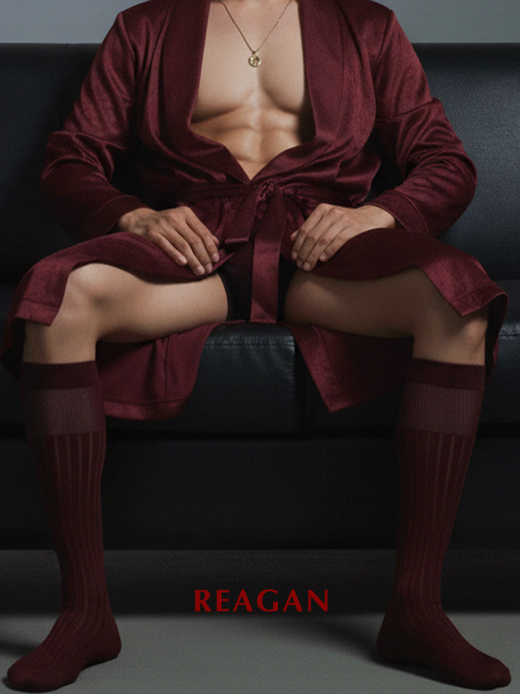 G219 Chaussettes d'affaires mercerisées en coton pour hommes, chaussettes formelles rayées à mi-mollet