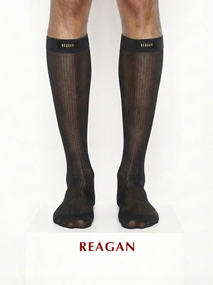 Chaussettes habillées formelles hautes rayées noires pour hommes B313