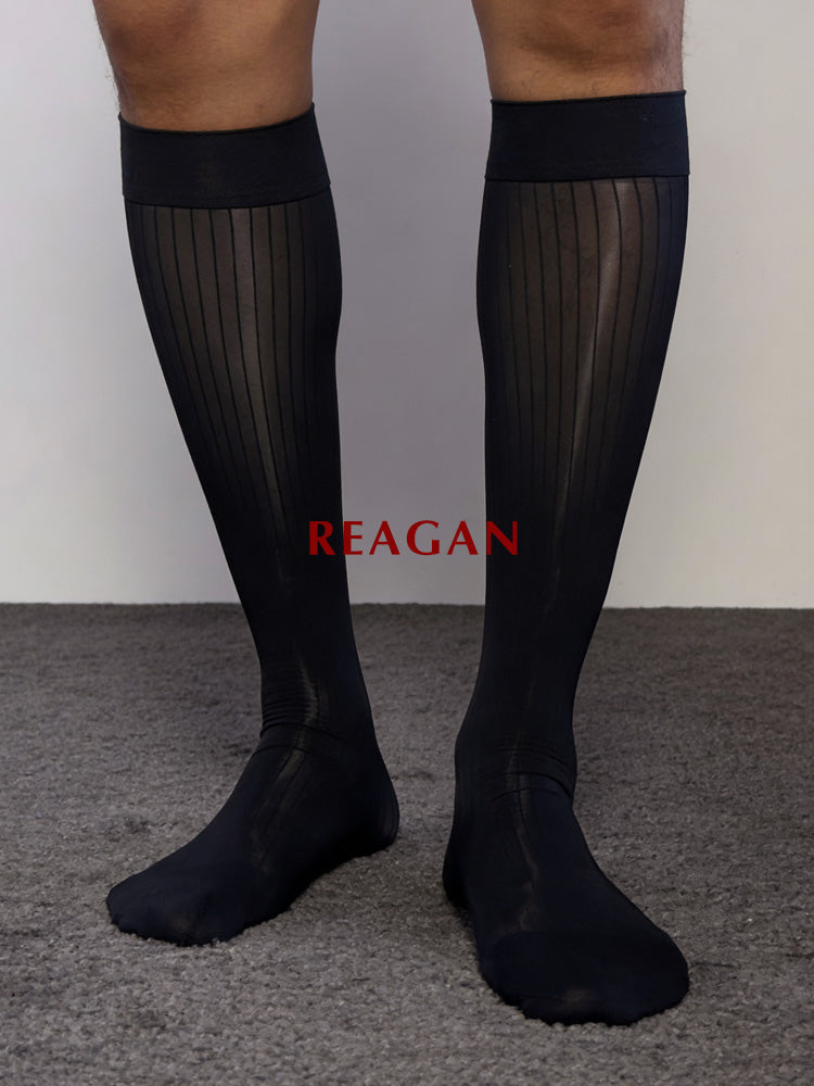 M316 Chaussettes rayées ultra-fines 10 deniers pour homme, finition miroir (matière très élastique, sans logo)