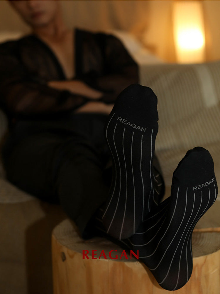 GT321 Chaussettes habillées mi-mollet à rayures simples pour hommes | Chaussettes habillées pour affaires avec revers extensible