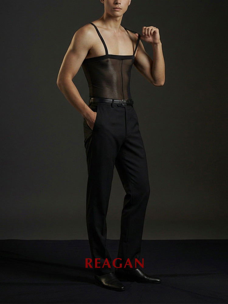 Collants taille haute homme YM717 12 deniers, gaine sculptante à bretelles, leggings effet miroir