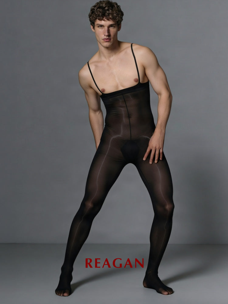 Collants taille haute homme YM717 12 deniers, gaine sculptante à bretelles, leggings effet miroir