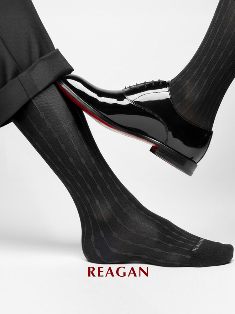 GT322 メンズ トーンストライプ ミッドカーフ丈ドレスソックス | ストレッチカフ付きフォーマルビジネスソックス