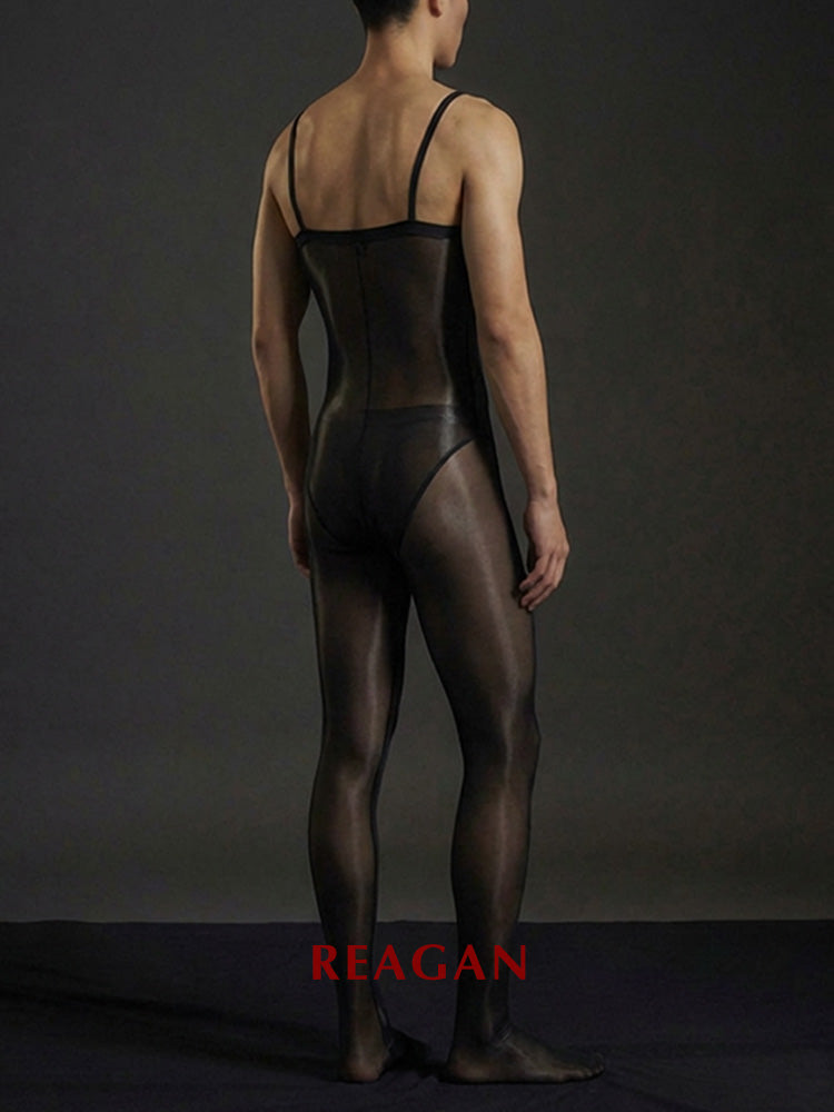 Collants taille haute homme YM717 12 deniers, gaine sculptante à bretelles, leggings effet miroir