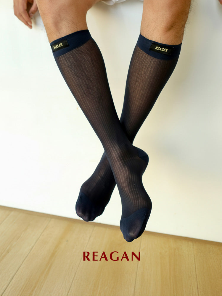 Chaussettes habillées formelles hautes rayées noires pour hommes B313