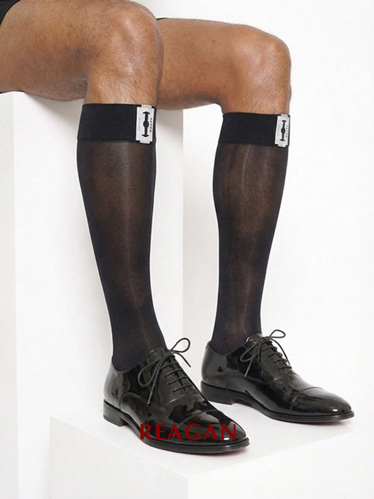 MT301DP Chaussettes mi-mollet homme 10 deniers fines série Blade | Finition miroir avec revers extensible