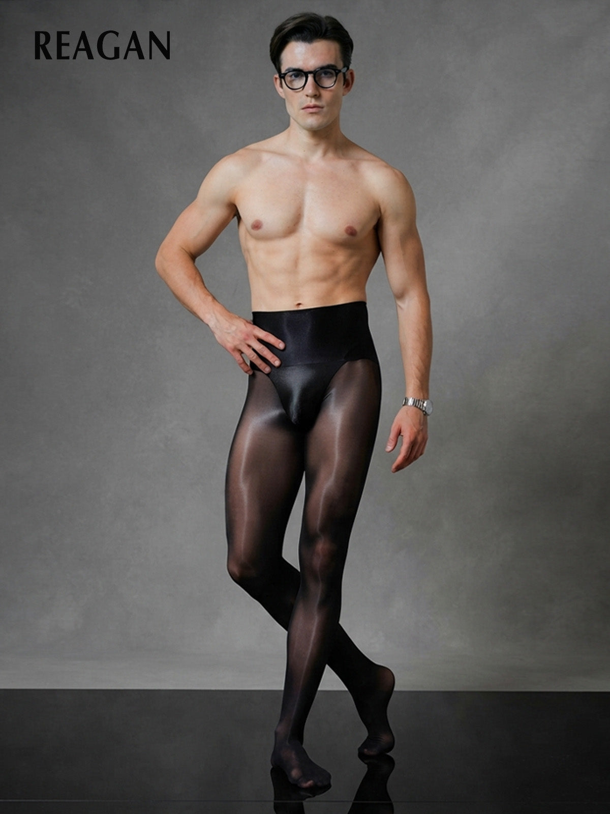 YM716 Men's 5Den Black Glossy Solid Tights - Pantyhose for Gentlemen