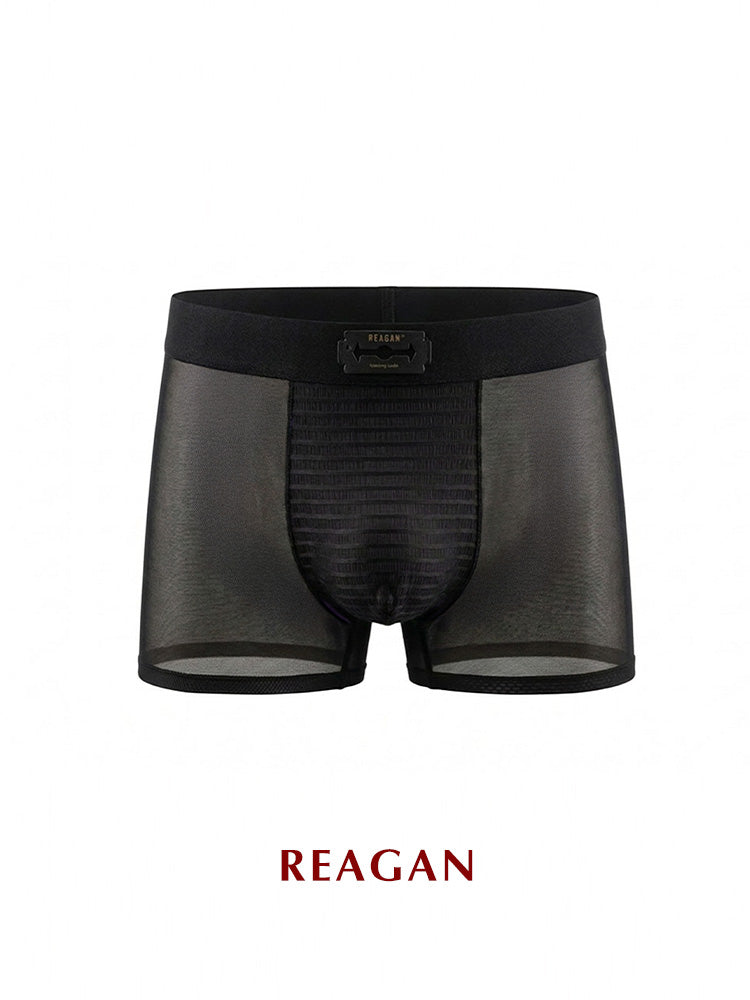 UB921 Men's Classic Boxer Briefs, Sexy Deconstructed Patchwork Design, Skin-Friendly Nude Sheer Mesh Underwear