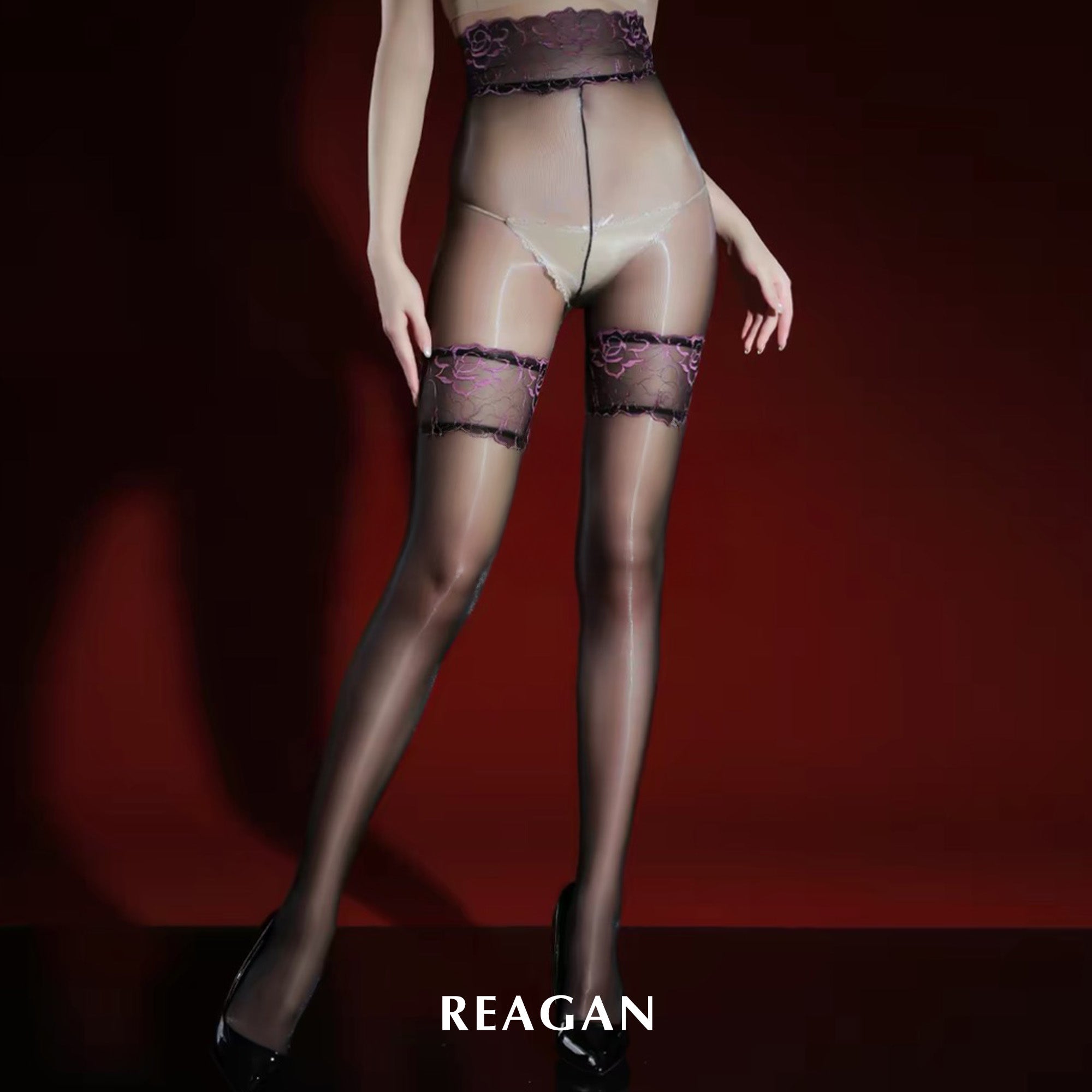 YW0641 Desire Aurora Pantyhose - Mirror Finish Nourishing Camellia Fake Suspender Tights