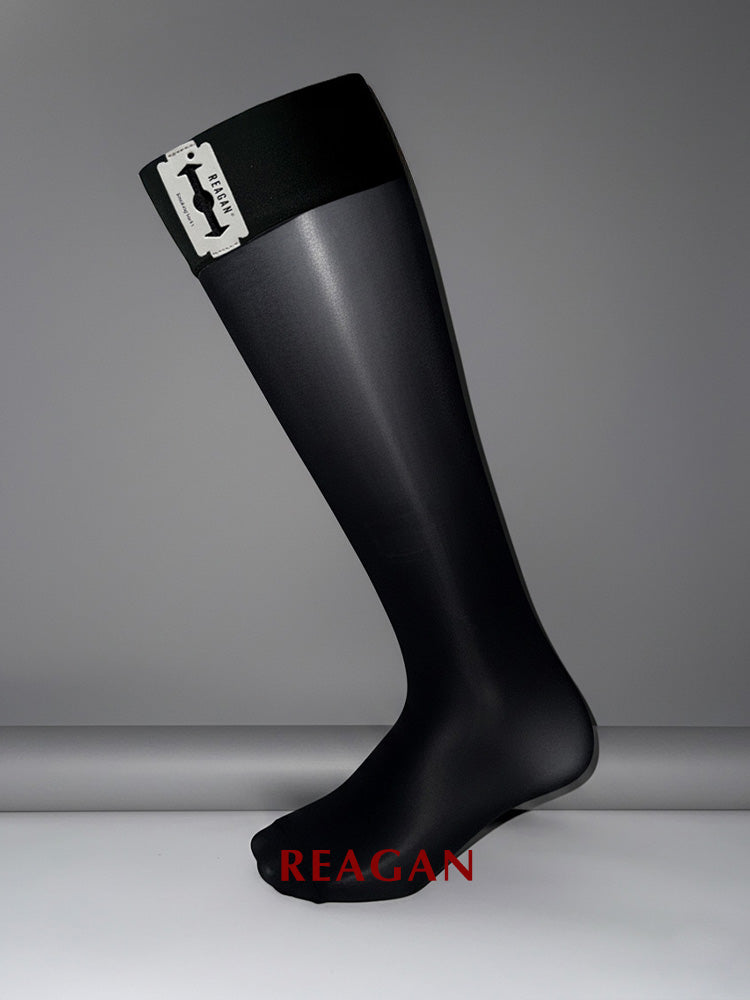 MT301DP Chaussettes mi-mollet homme 10 deniers fines série Blade | Finition miroir avec revers extensible