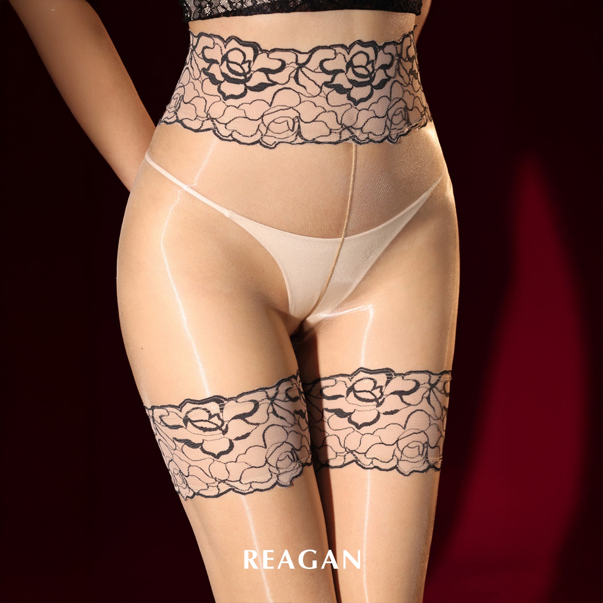YW0641 Desire Aurora Pantyhose - Mirror Finish Nourishing Camellia Fake Suspender Tights
